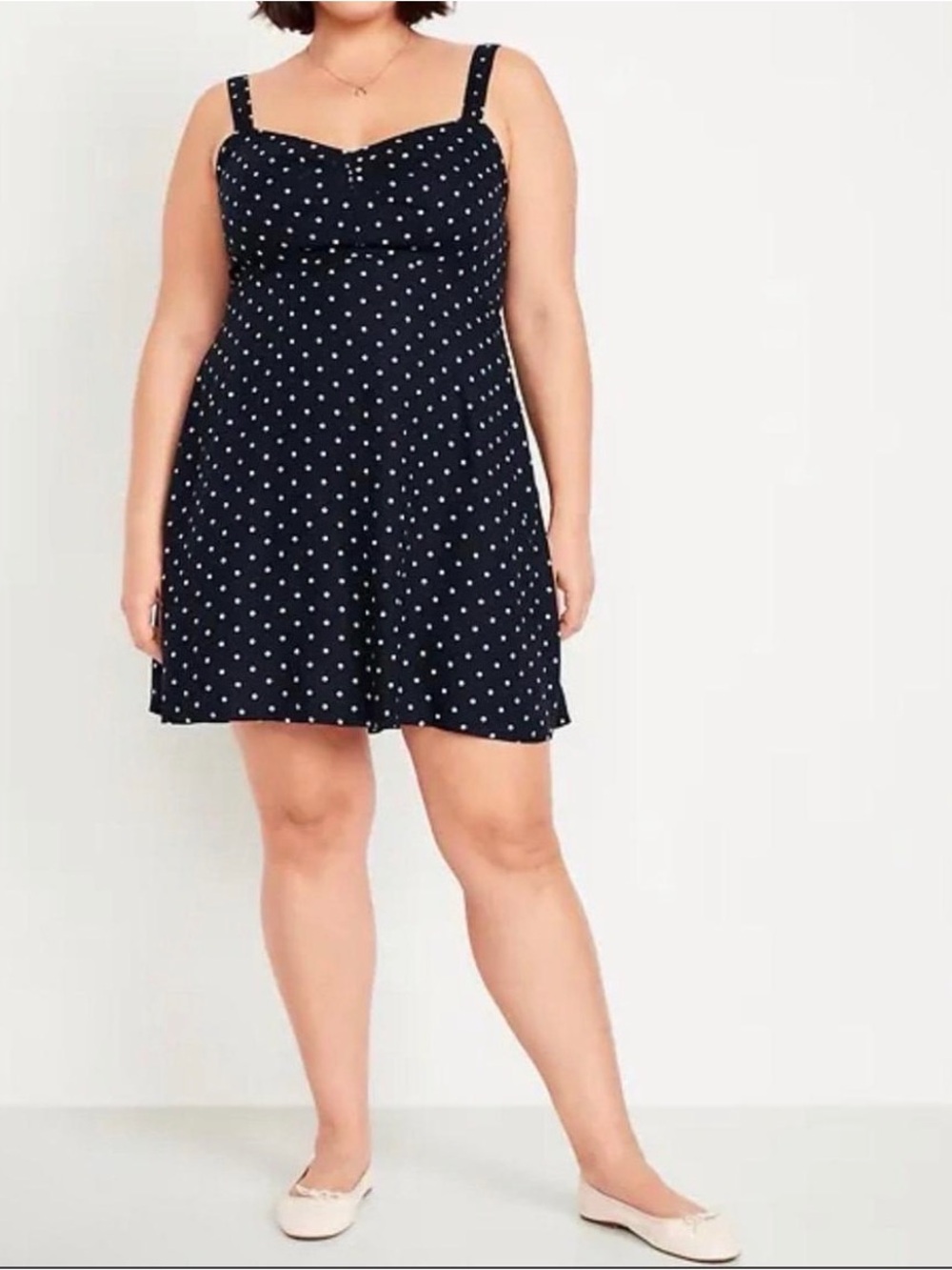 Old Navy 3X Navy Blue Polka Dot Mini Dress Fit and Flare Adjustable Straps comfy
